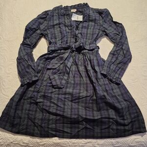 Crewcuts girls size 10 blue & green plaid long sleeve ruffled dress NEW